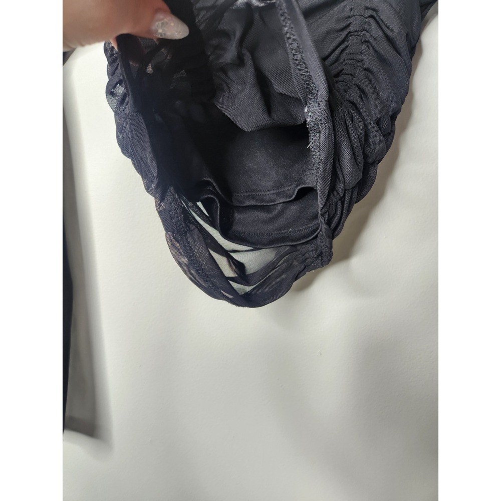 Urban Outfitters Black‎ Mesh Ruched Long Sleeve Square Neck Crop Top - Picture 5 of 5